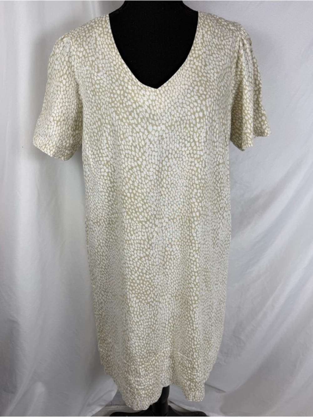 Linen Blend Neutral Print Midi Dress XL | Coastal Quiet Luxury Minimalist